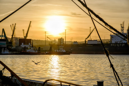 Port and embankment of Bandirma at sunset