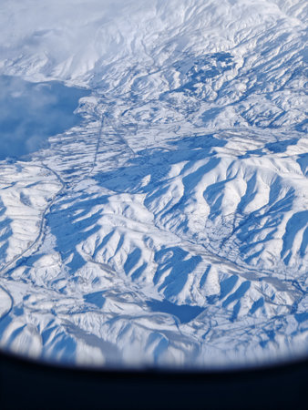 Aerial view of snow-capped Taurus mountains in Turkey