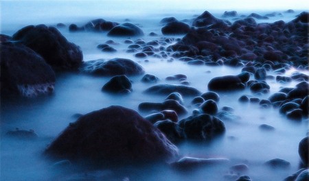 Sea and Stones, long exposure and graphic designed with fractalius.の写真素材