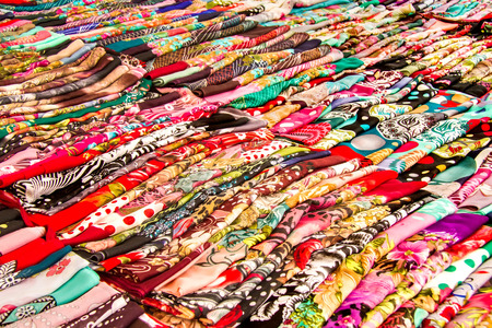 Rows Of Colorful Head Scarfs At A Street Marketの写真素材