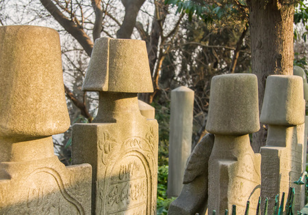 Historical Ottoman Headstones At Eyup, Istanbulのeditorial素材