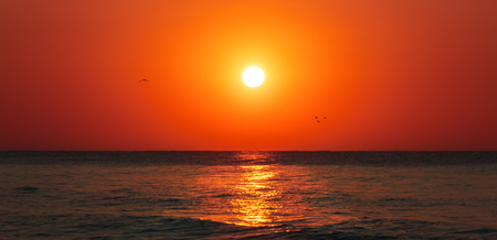 Fantastic sunset over the ocean on island of Sri Lanka.の写真素材
