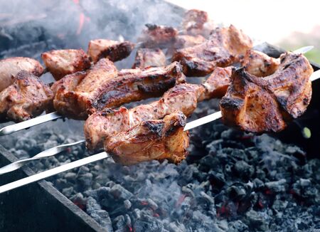 shish kebab on a skewerの写真素材