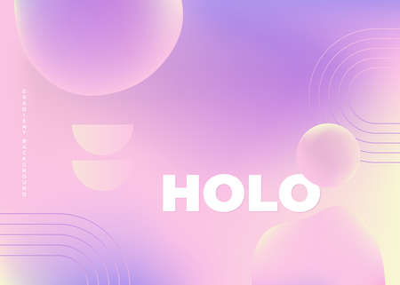 Pastel-colored gradient spheres on Holographic background can be used for advertising, marketing, presentation, landing page homepage, poster, cards, and flyers.のイラスト素材