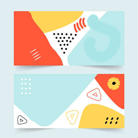 Pastel colors. Hand drew various shapes and doodle objects. Contemporary modern trendy Vector illustrations.のイラスト素材