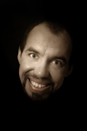 crazy smile adult in sepia