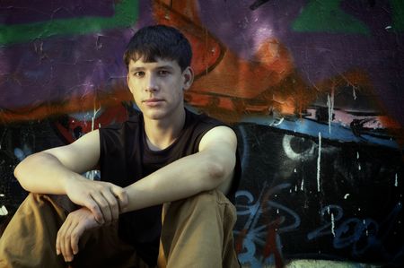 teen on the streetの写真素材