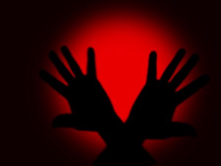 dark horror(hands with red light,special f/x,made from my images)の写真素材