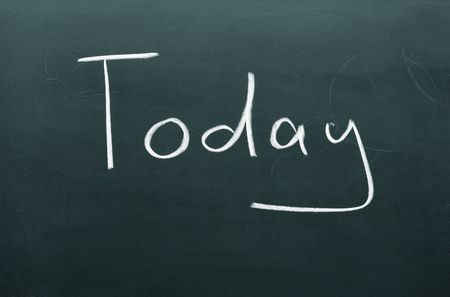 today (blackboard backround(real texture with stains) focus point on the center of the photo)の写真素材