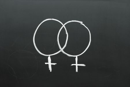Lesbian symbol (focus point on the center of the image( real texture of blackboardwith stains))の写真素材