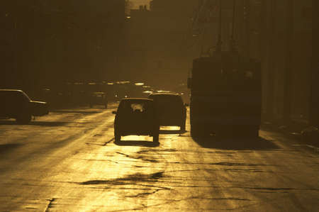 road (special photo toned f/x,focus on the nearest cars (selective))の写真素材