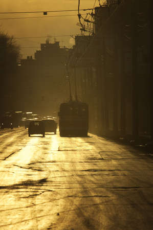 road (special photo toned f/x,focus on cars (selective))の写真素材
