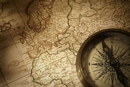 map and compass, photo contained part of old map made in 1840 (no trade mark)の写真素材