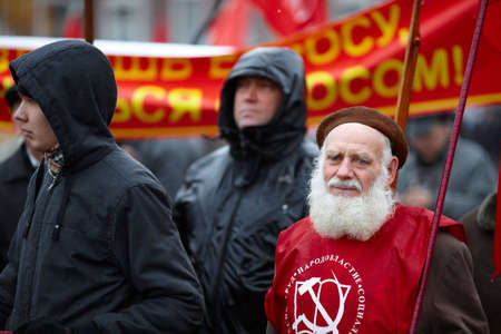 Samara, Russia - November 7 ,2010-  members of the Communist Party on communist demonstration のeditorial素材