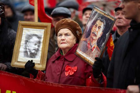 Samara, Russia - November 7 ,2010-  members of the Communist Party on communist demonstration のeditorial素材