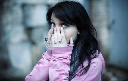 scared look, emotional concept, selective focus ,made with prime lensの写真素材