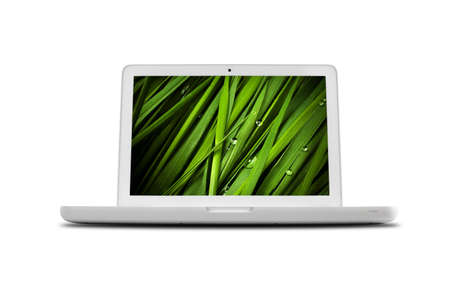 laptop on white background ,picture on screen made by meの写真素材