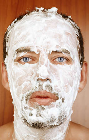 Man with shaving Cream on Faceの写真素材