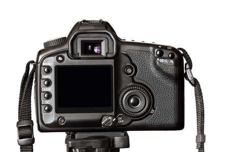 SLR camera isolated on white background, with empty screenの写真素材