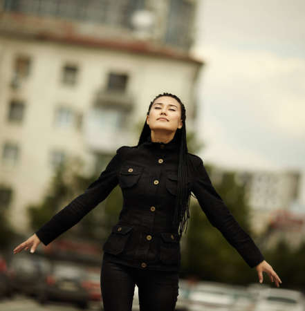 happy young woman fall in loveの写真素材