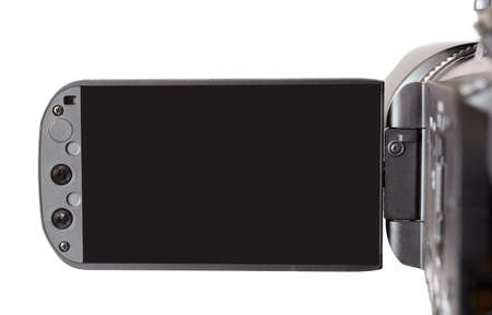 high-end camcorder isolated on white background with blank screenの写真素材