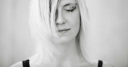 black and white portrait in high-keyの写真素材