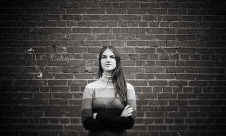 young beautiful woman , selective focus on eye,black and white film f x