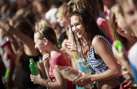 SAMARA,RUSSIA-JULY 22 2012: young people in the street shooting and throwing water at each other (Water Wars flashmob)のeditorial素材