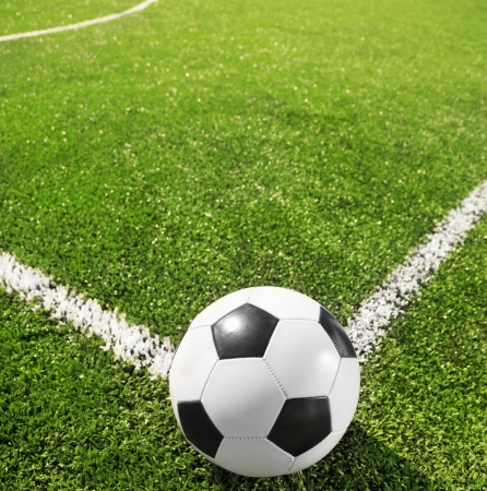 Corner of soccer field with the ball, selective focusの写真素材