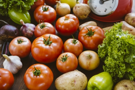 fresh market vegetables, selective focus on center of photoの写真素材