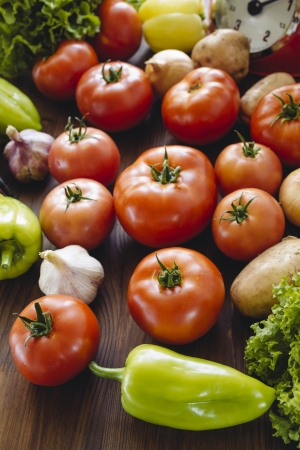 fresh wet vegetables, selective focus on center of photoの写真素材