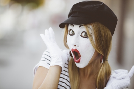 portrait of  mime with black hat and white glovesの写真素材
