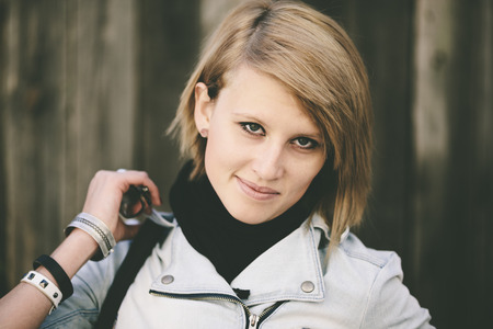 urban portrait, street fashion concept, natural light, selective focusの写真素材
