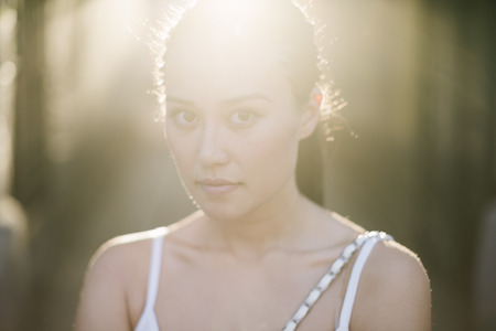 portrait with natural light, selective focus on nearest eyeの写真素材