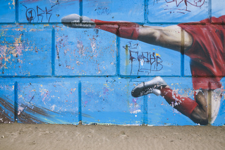 graffiti on the wall and sandの写真素材