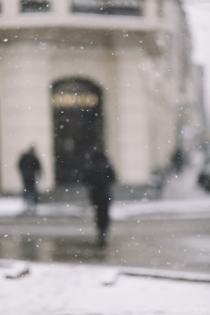 snowstorm on the street, selective focusの写真素材