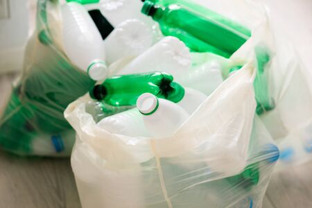 Used Plastic bottles in close up ,selective focusの写真素材