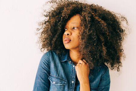 Portrait of young african american woman , natural soft lightの写真素材