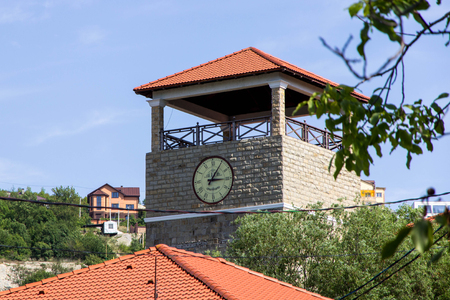 the clock on the buildingの写真素材