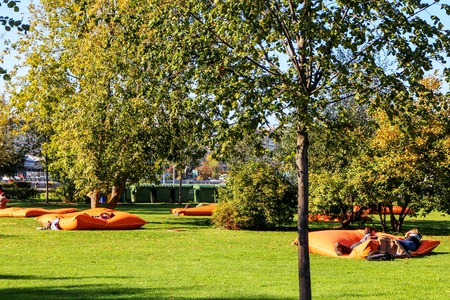 Solar autumn in the park Tsaritsyno in Moscow cityの写真素材