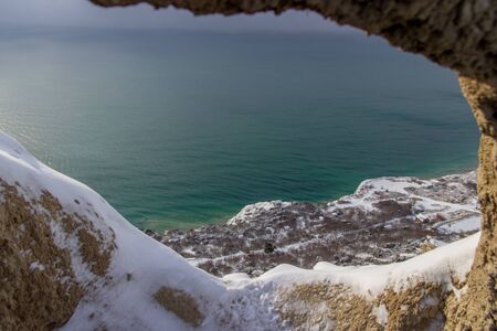 black sea coast. bald mountain. Beautiful blue sea in Anapa. the februaryの写真素材