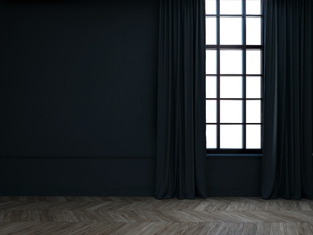 Empty room with dark curtainsの写真素材
