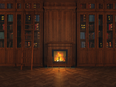 libraries around the fireplaceの写真素材