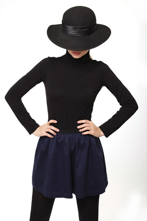 Portrait of woman in hat on white backgroundの写真素材