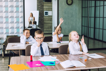 School class with students and teacher in which there is a fun informative lessonの写真素材