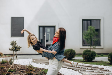 Mother and daughter are happy and beautiful togetherの写真素材