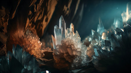 Close-up of crystals in a cave. 3D rendering.の素材