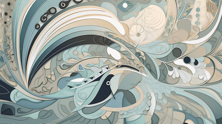 Abstract vector illustration of hand-drawn waves, doodles.の素材