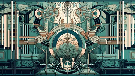 Vector illustration of a steampunk style interior. Steampunk background.の素材