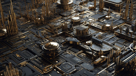 Circuit board futuristic server code processing. Technology background. 3d renderingの素材